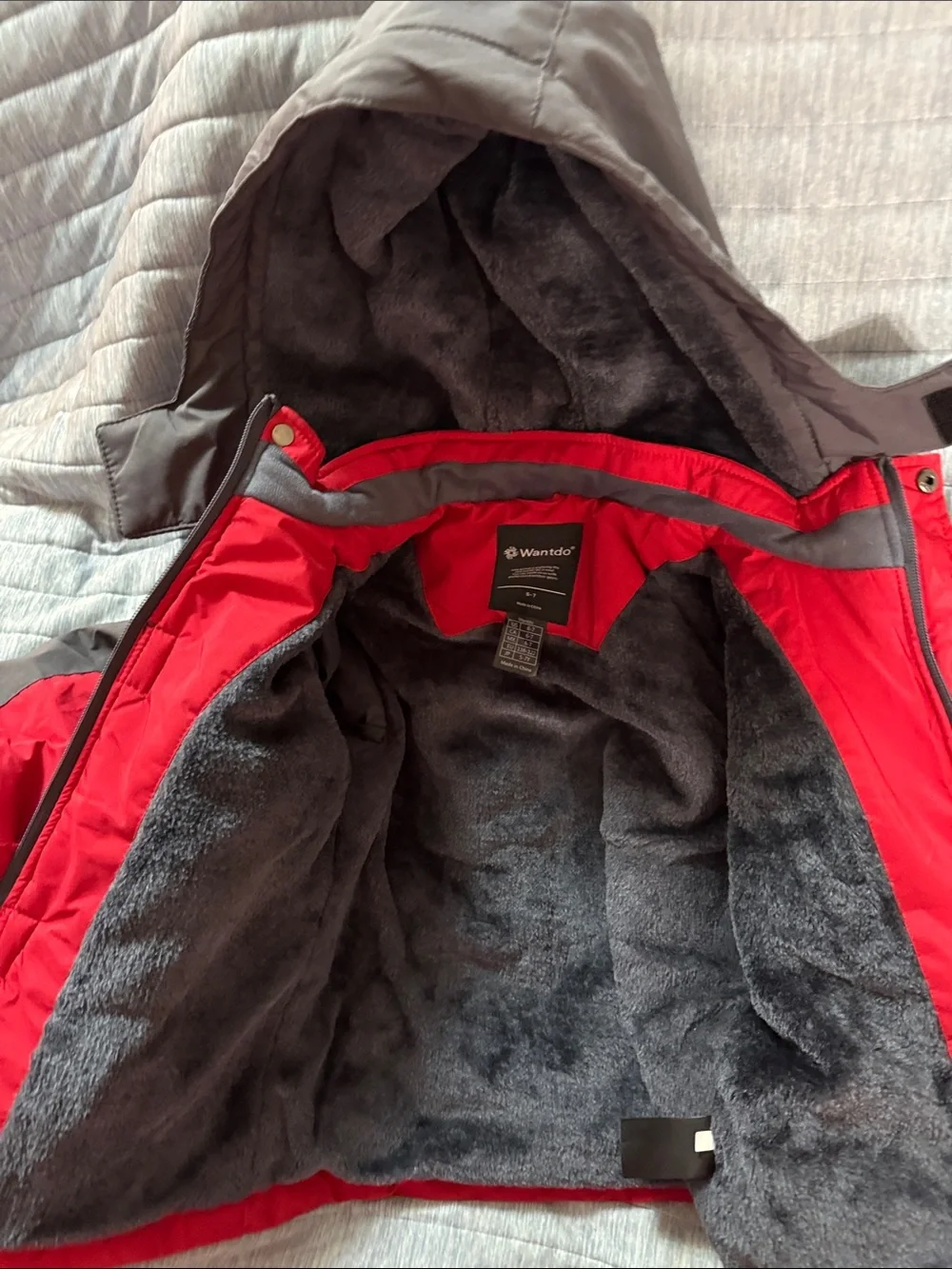 Kids' Red and Gray Winter Puffer Jacket with Hood - Wanito